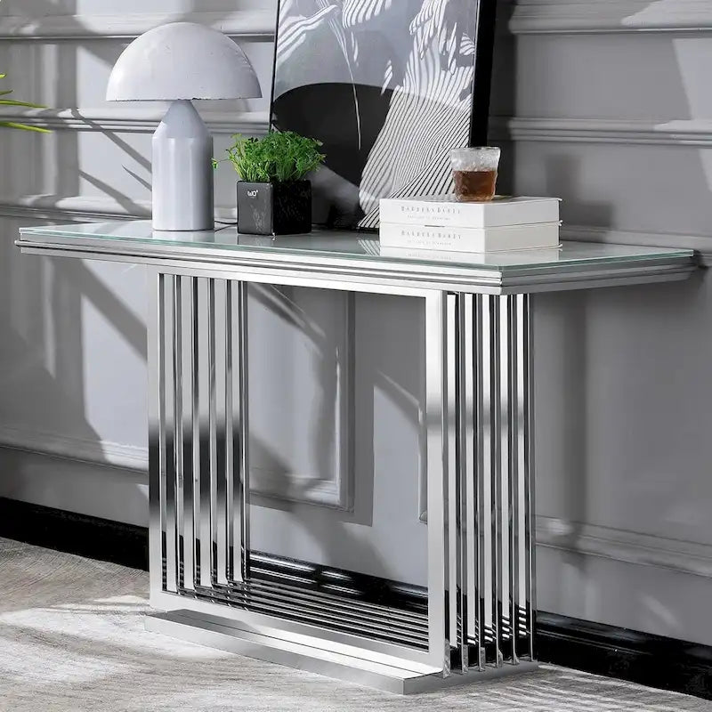 Console en verre rectangulaire de 60 pouces avec base en métal