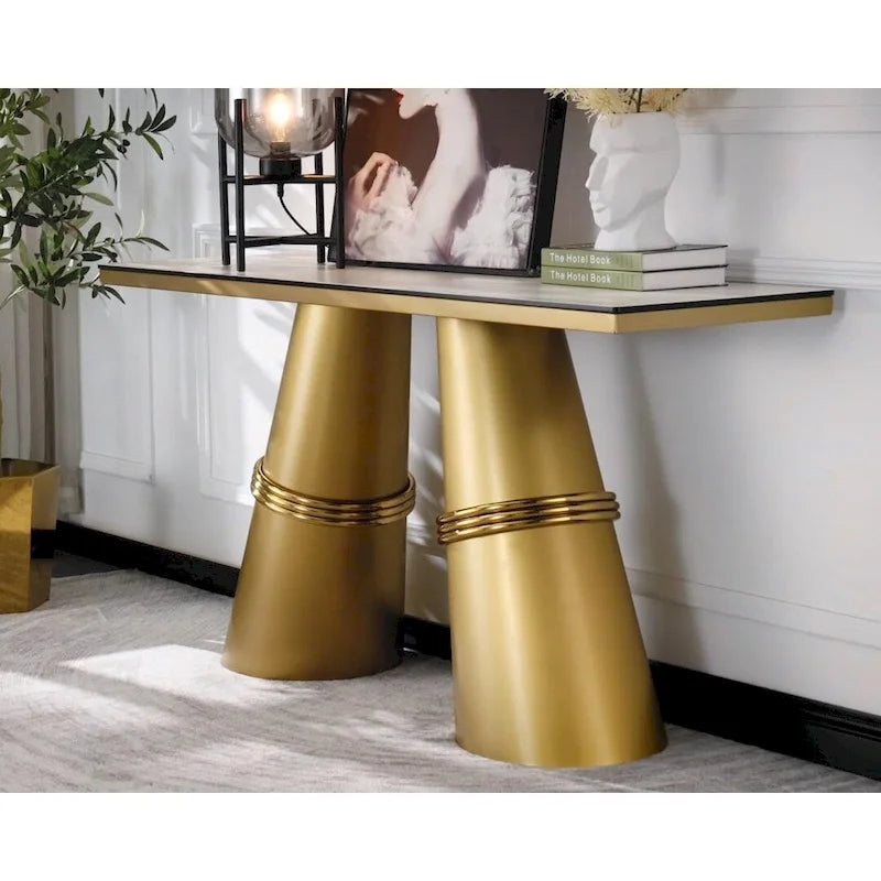 Console en verre rectangulaire de 60 pouces avec base en métal