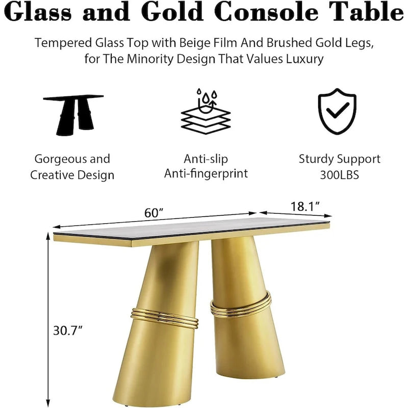 Console en verre rectangulaire de 60 pouces avec base en métal