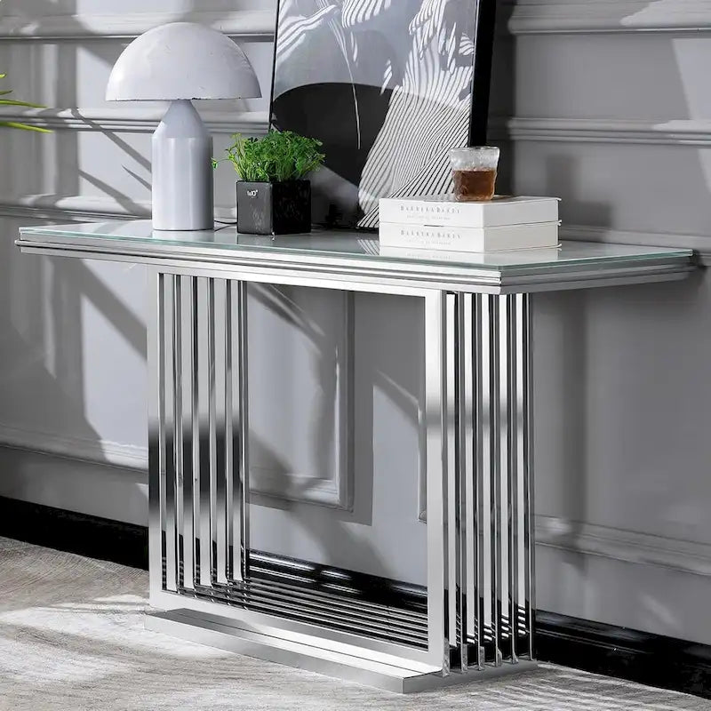 Console en verre rectangulaire de 60 pouces avec base en métal
