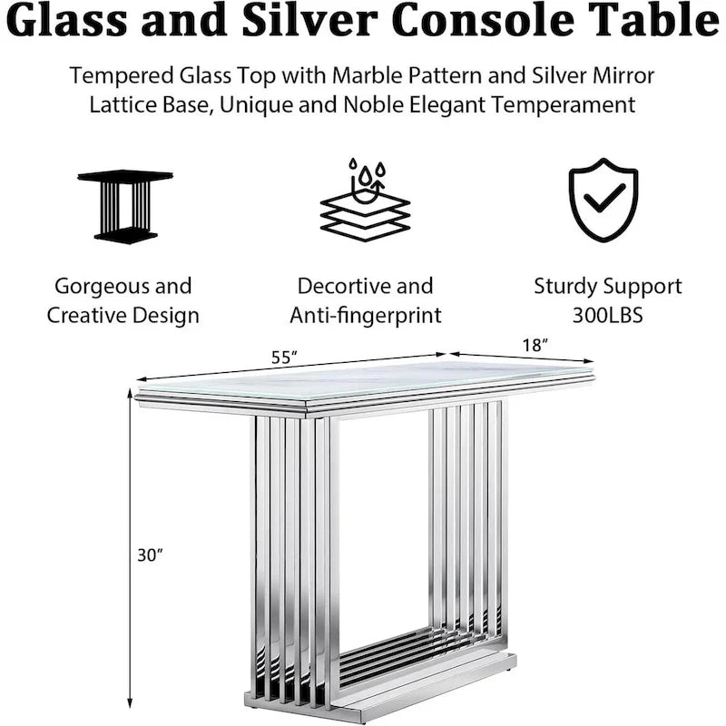 Console en verre rectangulaire de 60 pouces avec base en métal