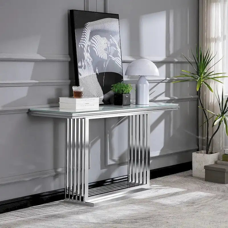 Console en verre rectangulaire de 60 pouces avec base en métal
