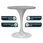Table à manger ronde avec plateau en résine et piètement colonne en acier blanc