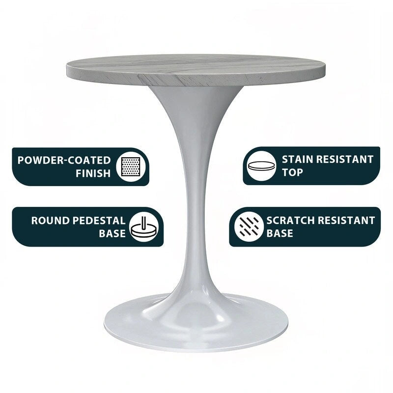 Table à manger ronde avec plateau en résine et piètement colonne en acier blanc