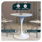 Table à manger ronde avec plateau en résine et piètement colonne en acier blanc