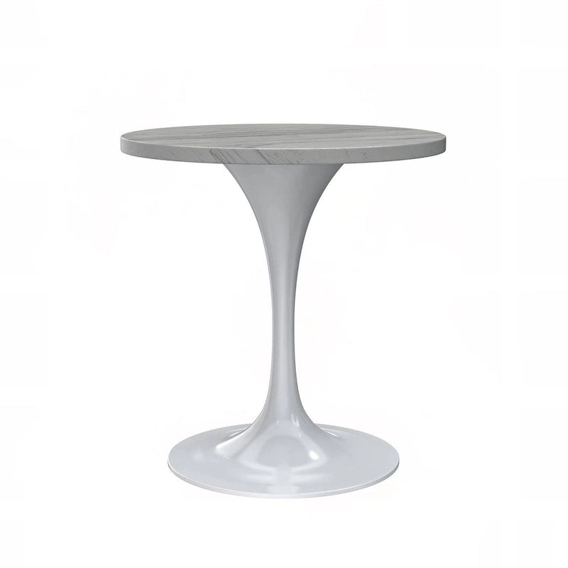 Table à manger ronde avec plateau en résine et piètement colonne en acier blanc