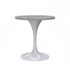 Table à manger ronde avec plateau en résine et piètement colonne en acier blanc