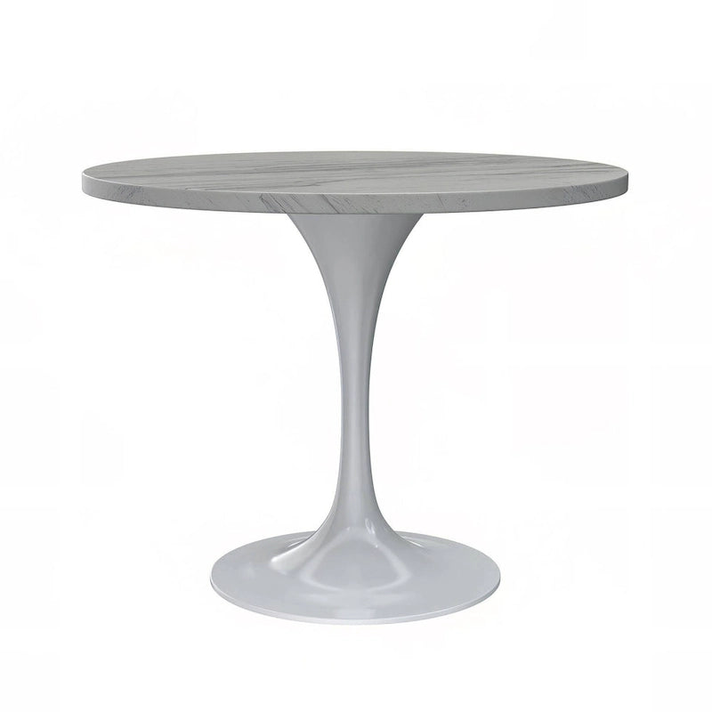 Table à manger ronde avec plateau en résine et piètement colonne en acier blanc