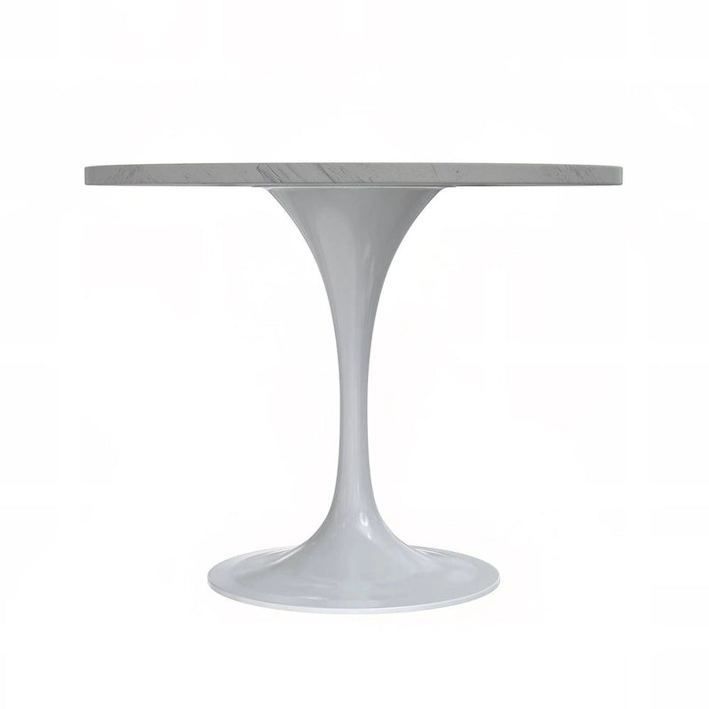 Table à manger ronde avec plateau en résine et piètement colonne en acier blanc