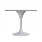Table à manger ronde avec plateau en résine et piètement colonne en acier blanc
