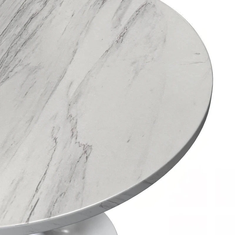Table à manger ronde avec plateau en résine et piètement colonne en acier blanc