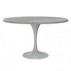 Table à manger ronde avec plateau en résine et piètement colonne en acier blanc