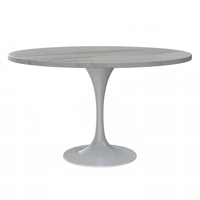 Table à manger ronde avec plateau en résine et piètement colonne en acier blanc