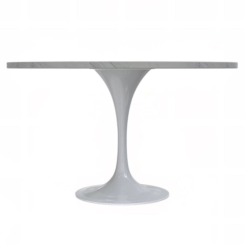 Table à manger ronde avec plateau en résine et piètement colonne en acier blanc