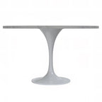 Table à manger ronde avec plateau en résine et piètement colonne en acier blanc