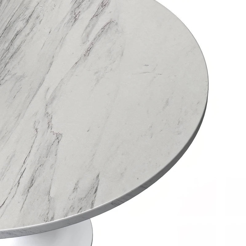 Table à manger ronde avec plateau en résine et piètement colonne en acier blanc