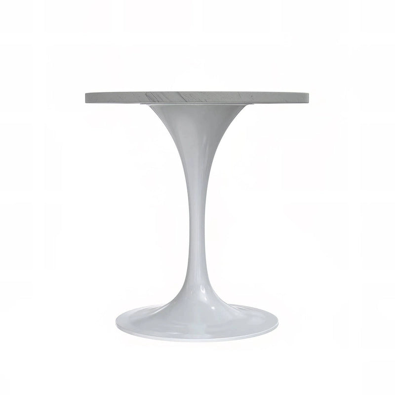 Table à manger ronde avec plateau en résine et piètement colonne en acier blanc