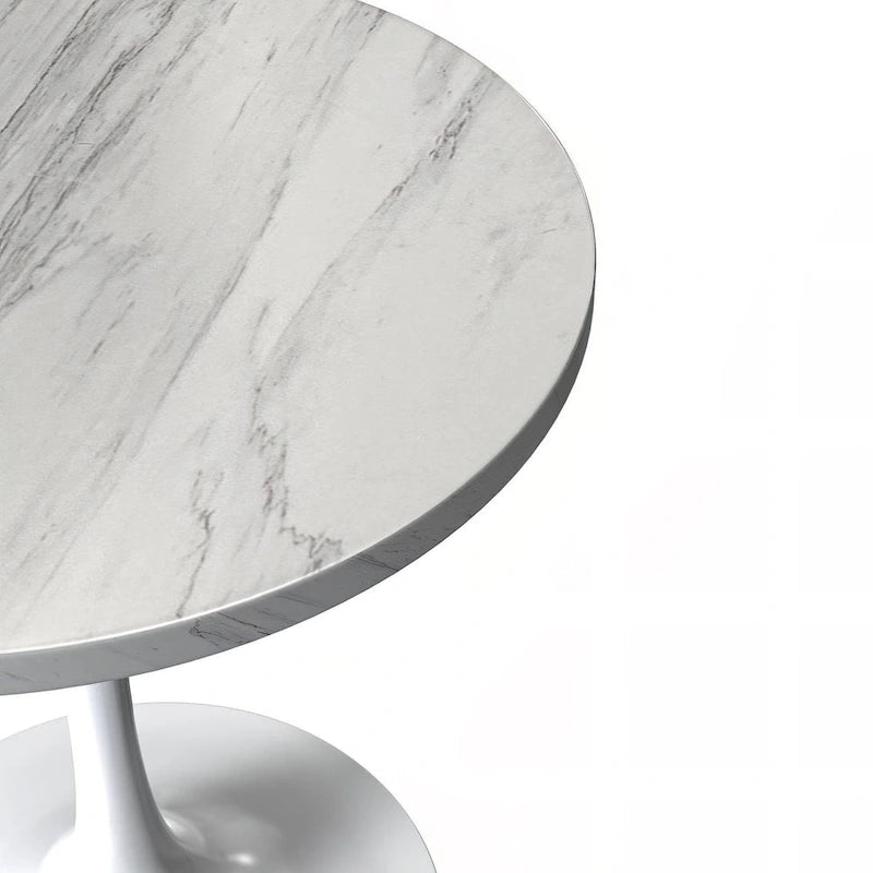 Table à manger ronde avec plateau en résine et piètement colonne en acier blanc