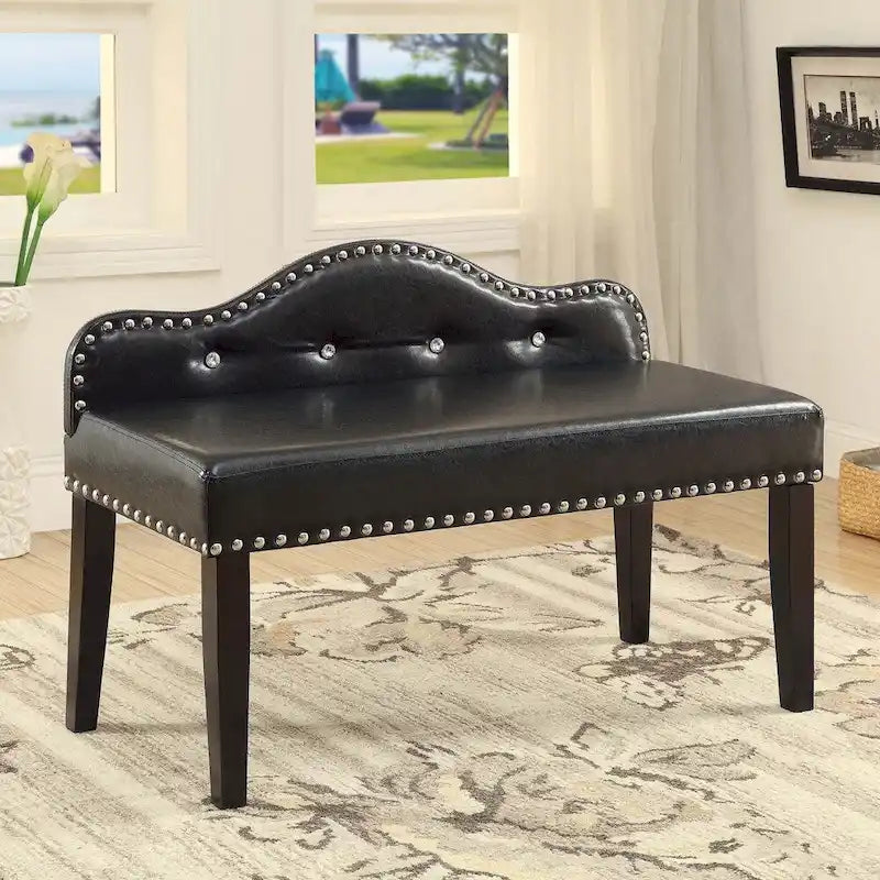 Banc d'appoint capitonné moderne en similicuir noir