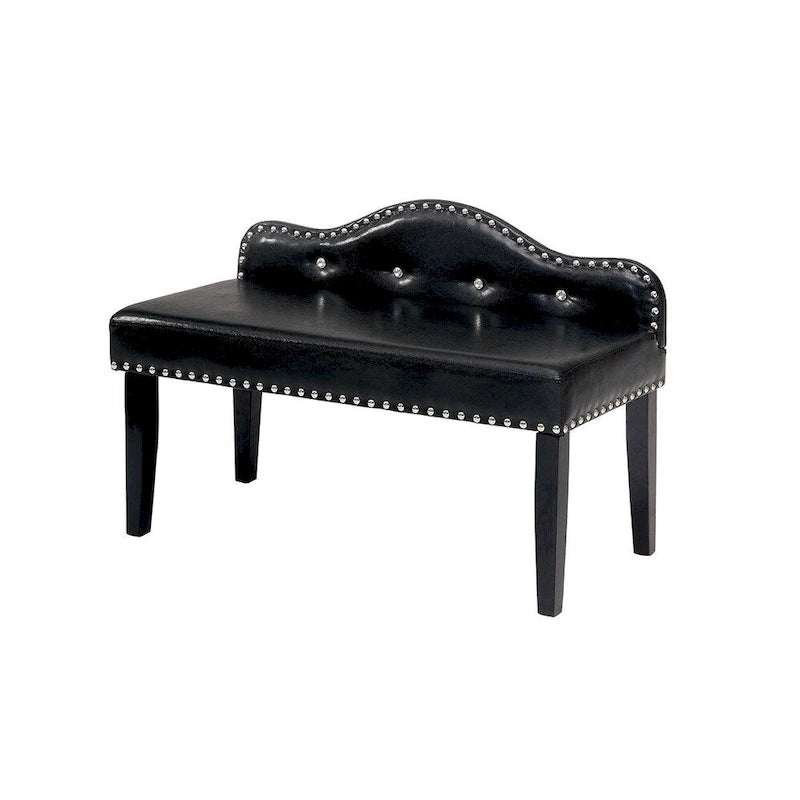 Banc d'appoint capitonné moderne en similicuir noir