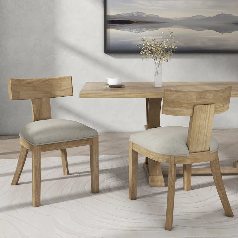 Chaises de salle à manger rembourrées à dossier à lattes en tissu et en hévéa (lot de 2)