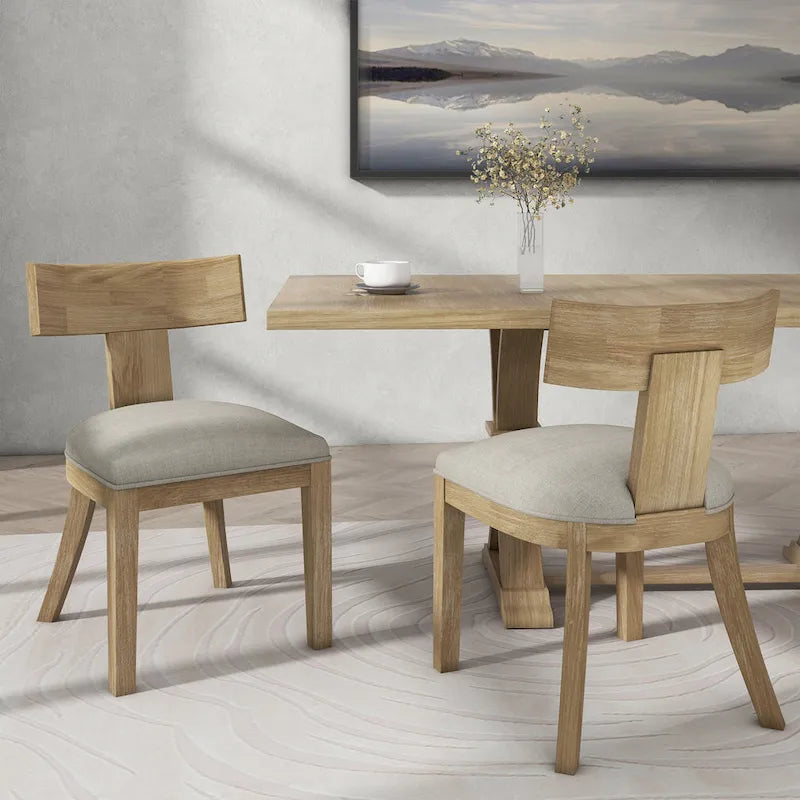 Chaises de salle à manger rembourrées à dossier à lattes en tissu et en hévéa (lot de 2)