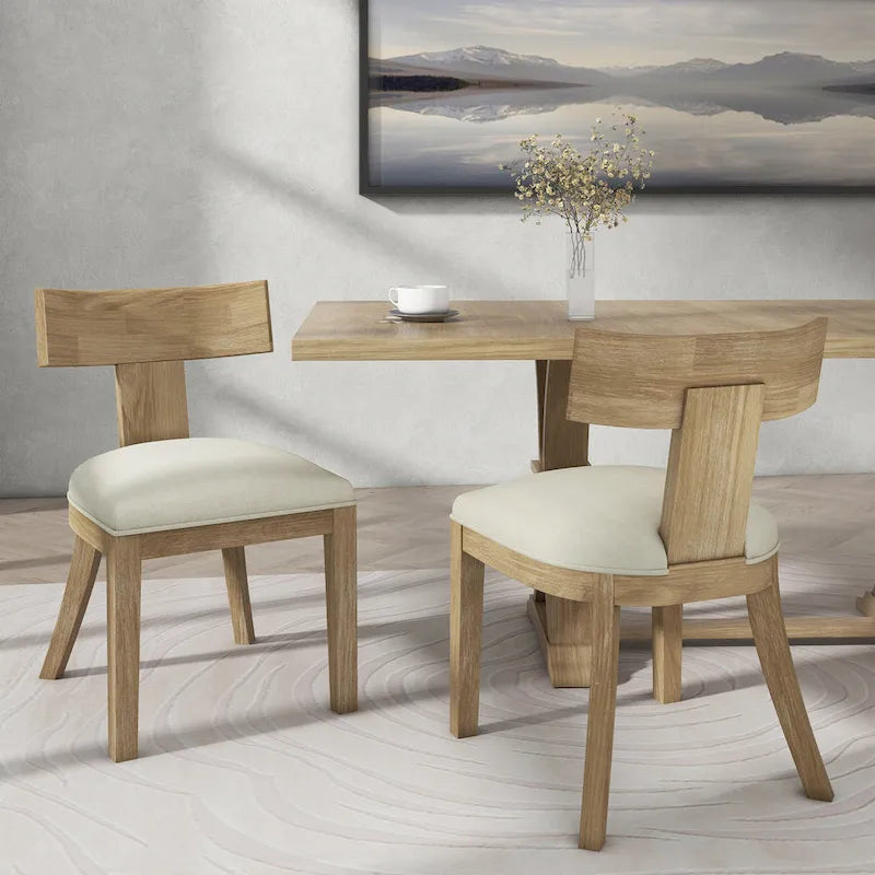 Chaises de salle à manger rembourrées à dossier à lattes en tissu et en hévéa (lot de 2)