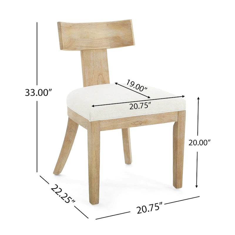 Chaises de salle à manger rembourrées à dossier à lattes en tissu et en hévéa (lot de 2)