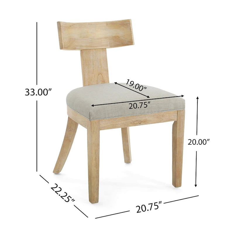 Chaises de salle à manger rembourrées à dossier à lattes en tissu et en hévéa (lot de 2)