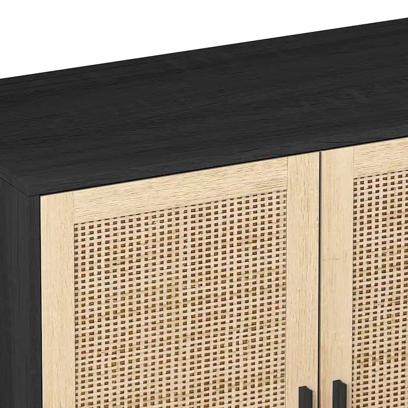 Meuble de rangement en rotin à 4 portes avec pieds en bois massif