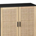 Meuble de rangement en rotin à 4 portes avec pieds en bois massif