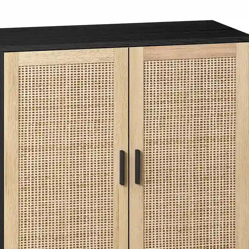 Meuble de rangement en rotin à 4 portes avec pieds en bois massif