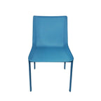 Chaise de salle à manger minimaliste en cuir avec surpiqûres bleues