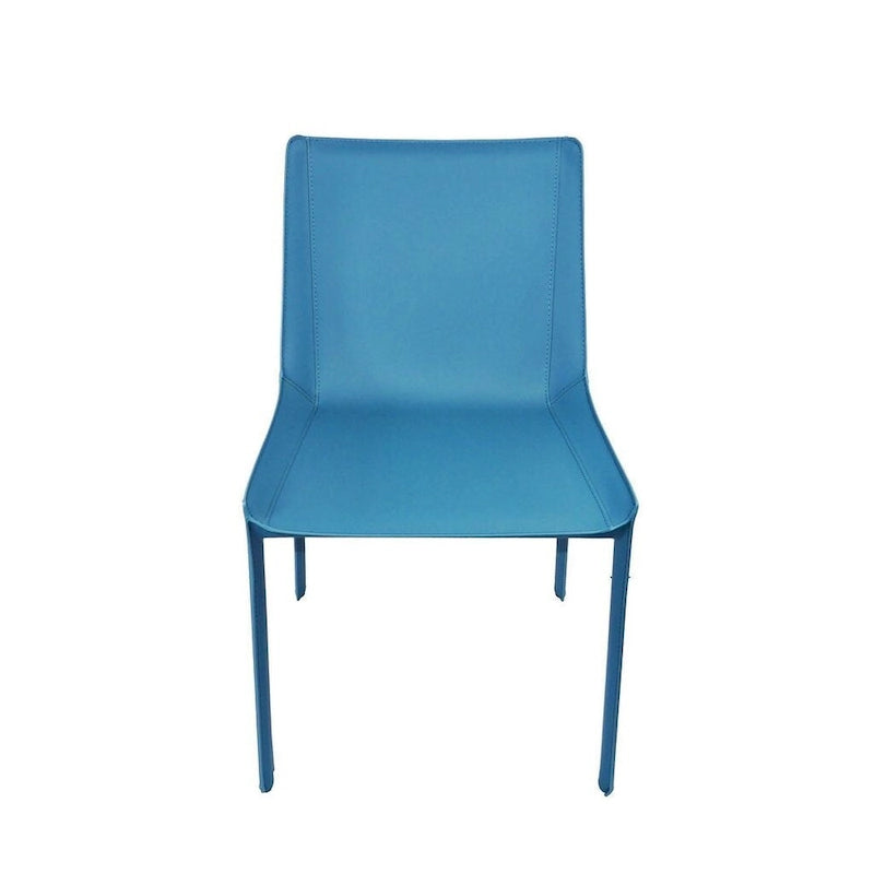 Chaise de salle à manger minimaliste en cuir avec surpiqûres bleues
