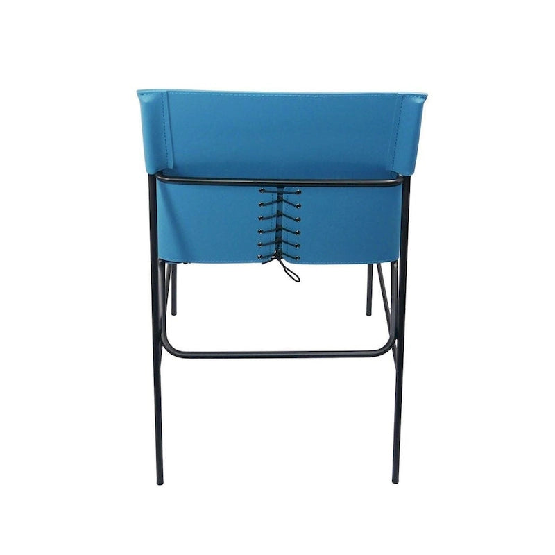 Chaise de salle à manger minimaliste en cuir avec surpiqûres bleues
